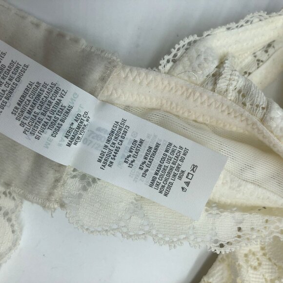 Aerie Ivory Real Happy Wireless Lightly Lined Candy Lace Bra 36D - Picture 5 of 5